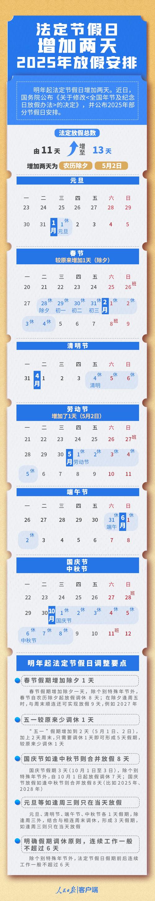 25年假期日历