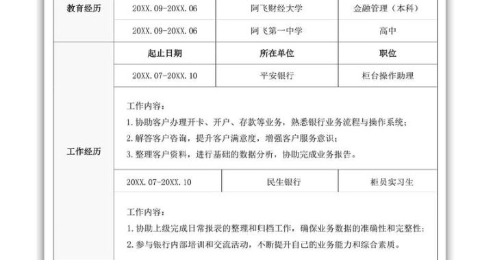 简历表格个人简历：打造专业形象，提升求职成功率
